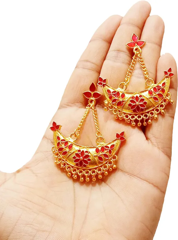 Assamese_Traditional_Copper_Gold_Plated_Red_Colour_Jhumka_Earring_For_Girls_&_Women